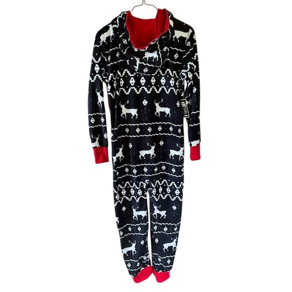 Tipsy Elves Blue Moose Fair Isle Fleece Jumpsuit Pajama Size S, NWT - Picture 4 of 7